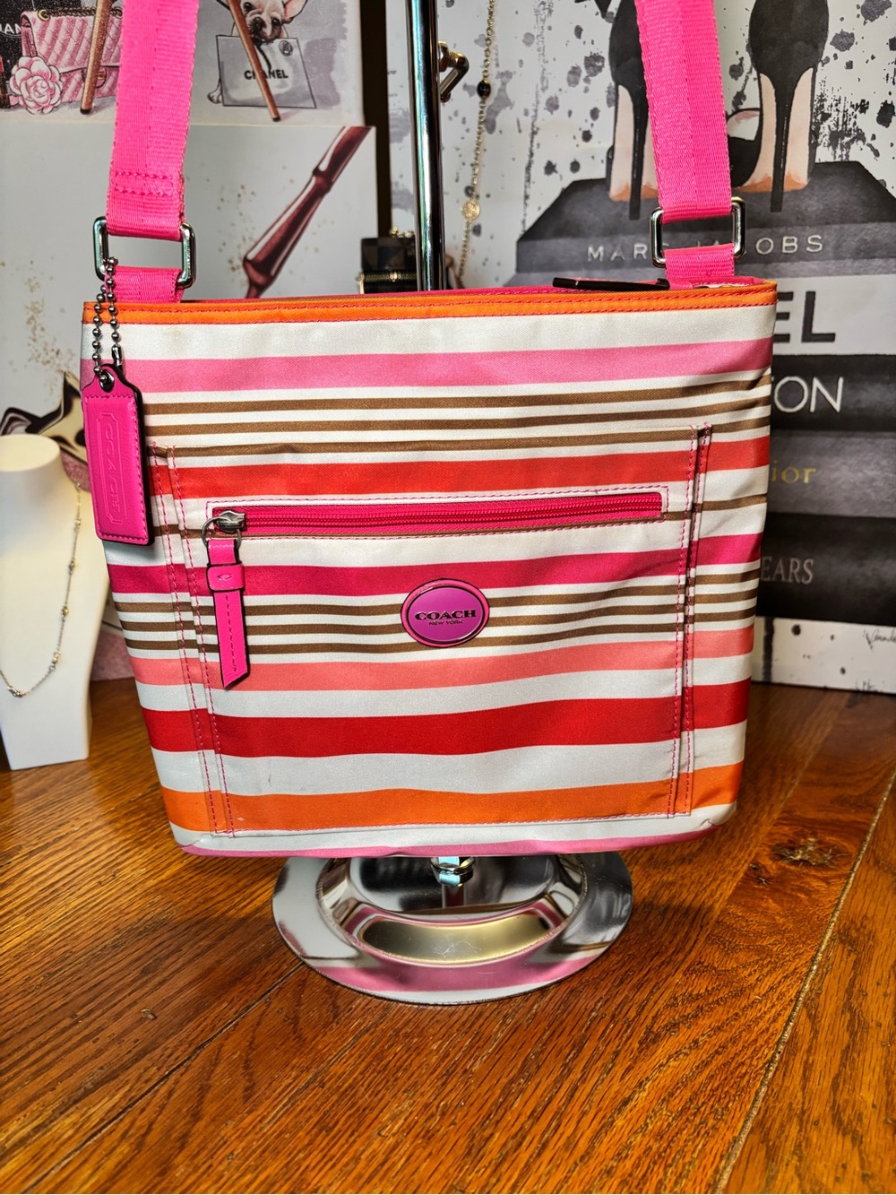 Coach F31962 Getaway Multicolor Stripe Pink Crossbody Bag